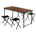 Outtec Campingtisch Faltbar mit 4 stühlen, Höhe Tragbarer Klapptisch Camping 120 x 60 cm Tragegriff, Aluminium Camping Tisch Stuhl Set, Klappbaren Hockern für Camping, Picknick, Grillen, Garten