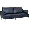 3-Sitzer Sofa Luso Leder Schwarz - mit Taschenfederkern & schwarzem Metallrahmen