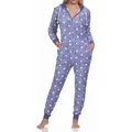 Normann Pyjama Kuschelig warmer Damen Jumpsuit Schlafanzug in Tupfen Punkte Optik blau 40/42