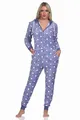 Normann Kuschelig Warmer Damen Jumpsuit Schlafanzug Overall aus Coralfleece in Tupfen Punkte Optik, Farbe:blau, Größe:40/42