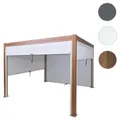 Pergola HWC-L46 mit Seitenwand, Lamellen-Pavillon Rollo, 10cm-Alu-Gestell, sturmfest 3x3m ~ Gestell Holzoptik, weiß