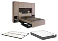 Boxbett 160 x 200 cm - Mit LED-Leuchten - Farben: natur und schwarz + Rahmen + Matratze - VELONA