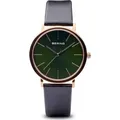 Bering Herren Uhr Armbanduhr Slim Classic - 13436-469 Leder - Schwarz/Grün
