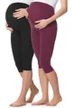 Be Mammy 3/4 Umstandsleggings Kurz aus Baumwolle Bequeme und blickdichte Schwangerschaftsleggings 2Pack Umstandsmode BE20-229 (2Pack Schwarz/Weinrot, S)
