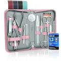 marQus Solingen Maniküre Pediküre Set - 12 Teile in Echt Leder Etui handlich und weich - Komplett Kit mit allem für die Hand- und Fußpflege, Nagelset Rosa