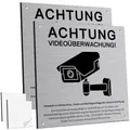 2 Stück Achtung Videoüberwachung Schild Privatgrundstück mit DSGVO Hinweis, 15x15cm Aluminium Schilder Kameraüberwachung, mit Selbstklebend und 2 Bohrlöcher, Kamera Überwachung, Warnschild