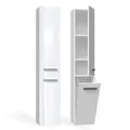CDF Badezimmerschrank Badschrank Schmal Hoch, mit 1 Wäschekorb Breite: 31 cm, Badezimmermöbel Aufbewahrungsschrank für kleine Räume Badregal Badmöbel WC Flur - Weiß Glanz 30x31x174 cm NEL