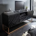 Massives TV Lowboard SCORPION 160cm Schwarz Mangoholz 3D Schnitzereien Schrank