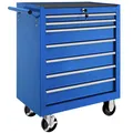 tectake Werkzeugwagen, Werkstattwagen, rollende Werkstatt, Werkzeugwagen leer, Werkzeugbox, 7 Schubfächer, 69 x 33 x 79 cm, Rollen mit Bremsen, inkl. 2 Schlüssel - blau