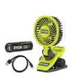 RYOBI 4 V USB-LITHIUM Akku-Clip-Ventilator RCF4-120G, 325°C drehbarer und um 180°C schwenkbarer Kopf, inkl. 1 x 4 V 2,0 Ah Akku und USB-C Ladekabel