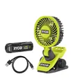 Ryobi Akku-Clip-Ventilator 4V Lüfter mit 1x2,0 Ah Akku USB-C Ladekabel RCF4-120G