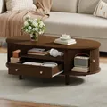 Couchtisch,Kaffeetisch mit Schubladen und Offener Lagerraum, Sofatisch mit Rolltür, Beistelltisch, Wohnzimmertisch 100 x 50 x 36 cm