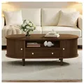 XDeer Couchtisch Couchtisch,Kaffeetisch mit Schubladen und Offener Lagerraum, Sofatisch mit Rolltür, Beistelltisch, Wohnzimmertisch 100 x 50 x 36 cm braun