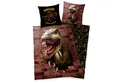 Familando Kinderbettwäsche mit Dino Muster und 3D T-Rex in 135x200 + 80x80 cm aus 100% Baumwolle, Renforcé, 2 teilig, Rückseite mit Dinosaurier Muster