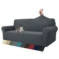 MAXIJIN Jacquard Sofabezug 3 Sitzer 1 Stück Couch Bezug rutschfest Schonbezug Sofa für Wohnzimmer Stretch-bezüge für Hunde Haustiere mit Anti-Rutsch-Schäume (3 Sitzer, Dunkelgrau)