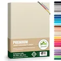 Premium Spannbettlaken, extra schwer und dick, 97% Mako-Jersey-Baumwolle und 3% Elasthan, auch Boxspringbett geeignet, 180 x 200-200 x 220 cm, Cremé/Naturweiß