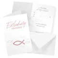 itenga Klappkarten Fisch DIN A6 6 Stück Einladungen Menükarten Postkarten Taufe Kommunion Konfirmation für Jungen und Mädchen (Konfirmation Rosa)