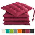 Gräfenstayn® 4er-Set Sitzkissen 40x40x3cm mit Haltebändern für Indoor und Outdoor mit Öko-Tex Siegel - (Fuchsia)
