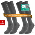sockenkauf24 Stützkniestrümpfe Kompressionsstrümpfe Reisestrümpfe Stützstrümpfe mit Kompression (Grau, 2-Paar, 35-38) aus Baumwolle für Damen & Herren mit Komfortbund grau 35-38