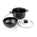Genius World´s Greatest Pot 3-teilig Kochtopf-Set mit Siebeinsatz 20cm - Topf drehen, Flüssigkeit abgießen und Speisen bleiben im Sieb - Cooking Pot für Induktion Ceran Elektro A24654 Schwarz