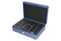HMF Geldkassette Abschließbare Bargeldkasse mit Euro-Münzzählbrett, hochwertige Geldbox mit Schlüssel, 25 x 18 x 9 cm, blau