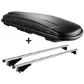 Skibox schwarz VDP JUXT500 lit + Relingträger Alu kompatibel mit für Mitsubishi Outlander PHEV ab 14