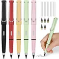 OFFCUP Metall Tintenlose Bleistifte, 5 Stück Tintenloser Bleistift mit Radiergummi, Magic Pencil mit 5 Stück Wechselkopfm, Klares und Flüssiges Schreiben für Erwachsene Studenten Künstler(Einfarbig)