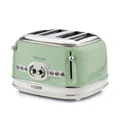 Ariete Vintage 156, 4-Scheiben-Toaster, Retro Toaster mit 6 Toaststufen, Automatischer Auswurf, Auftaufunktion, Herausnehmbares Krümelfach, Gehäuse aus Edelstahl, 1600W, Grün