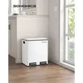 SONGMICS Mülleimer Küche, 2 x 15 L, Mülltrennsystem, Abfalleimer aus Metall, Treteimer mit Inneneimern und Griffen, Mülltrennung, Softclose, lu... - Weiß