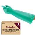 Ansell AlphaTec 37-185 Nitril-Arbeitshandschuhe, Industrie Chemikalien und Lebensmitteln, Chemikalien-Schutz Latexfrei, Chemie-Handschuh Säurefest, Damen Herren, Grün, Größe M (1 Paar)