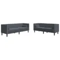 vidaXL Chesterfield Sofa Set mit Nackenrollen 2-TLG., Sofagarnitur mit Kissen, Sitzgruppe für Wohnzimmer, Polstersofa Couch Sessel, Dunkelgrau Samt