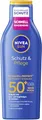 NIVEA SUN Schutz & Pflege Sonnenlotion LSF 50+, wasserfester Sonnenschutz mit Vitamin C & Hyaluron, schnell einziehende Sonnencreme für 48h Feuchtigkeit ohne weiße Rückstände (200 ml)