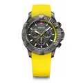 WENGER Herren Armbanduhr Seaforce Chronograph Ø 43 mm, Swiss Made, Analog Quarz, Wasserdicht bis 200 m, Silikon-Armband, Schwarz/Gelb, 01.0643.129