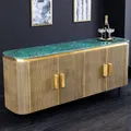 Design Sideboard VENEZIANO 160cm messing gr�n Marmorplatte Mangoholz Retro