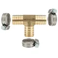 tecuro Schlauchverbinder T-Stück 1/2 Zoll (14 mm), MS-blank, mit 3 x Schlauchschellen W4 12-20 mm