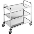 BPT Edelstahl Servierwagen mit 3 Böden Partition Küchenwagen，Restaurant Hotel Schul Servierwagen (95 x 50 x 95cm)