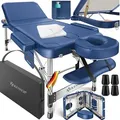 KESSER® Mobile Massageliege klappbar & höhenverstellbar 3 Zonen Massagebett Massagetisch Therapieliege Aluminium + 10x Gesichtsauflage mit Kopfst... - Blau