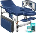 KESSER® Massageliege 3 Zonen bis 250kg, Massagetisch klappbar, verstellbar, tragbarer Koffer, Kosmetikliege, Therapieliege, Zubehör, Alu-Kopfstütze, Armlehne, Tragetasche, Anti Rutsch, 60cm, Navyblau