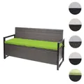 Poly-Rattan 3er Sitzbank HWC-F39, Gartenbank Truhenbank, Staufach Aufbewahrung Sitzkissen ~ grau-meliert, Kissen grün