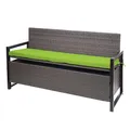 Mendler Poly-Rattan 3er Sitzbank HWC-F39, Gartenbank Truhenbank, Staufach Aufbewahrung Sitzkissen - grau-meliert, Kissen grün