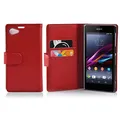 Cadorabo Hülle kompatibel mit für Sony Xperia Z1 COMPACT Handyhülle aus Kunst Leder Flip Klappbare Magnetische [Standfunktion] [Kartenfächern] Cover Hülle für Sony Xperia Z1 COMPACT Tasche in Rot