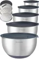 Winzbacher - Schüssel Set aus 304 Edelstahl mit Deckel [5er Set] 1l + 1.5l + 2.5l + 3.5l + 4.5l | Rührschüssel, Salatschüssel | Servierschüssel | rutschfest | stapelbar | inkl. Reibe