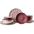 Ritzenhoff & Breker Doha Tafelset 16-teilig, Teller und Schalen für 4 Personen, Geschirr-Set mit arabesk-floraler Ornamentik, Spülmaschinen- & Mikrowellengeeignet, Porzellan, Burgund