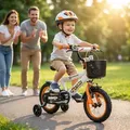 Actionbikes Kinderfahrrad Timson 12 Zoll | Kinder Fahrrad - Mädchen Rad - Jungen Bike - Kinderrad - V-Brake Bremsen - Korb - Stützräder - 2-5 Jahre - Weiß/Orange