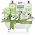 BRUBAKER Pflege-Geschenkset Wellness Geschenkset für Frauen mit Aloe Vera Duft, Silber Grün, 7-tlg., Beauty Dusch- und Badeset für Damen, Pflegeset in Deko Badewanne