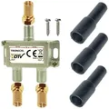 TronicXL SAT-Verteiler Sat Splitter 2-Fach + Wetterschutz + F-Stecker TV Verteiler Weiche, 3D, 4K, HD