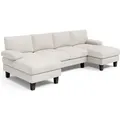 Ecksofa U-förmiges Bealife 4-sitzer Cordsofa Mit 2 Chaiselongues, 2 Armlehnenkissen Und 4 Rückenkissen Holz-metall-rahmen Für Das Wohnzimmer 271 X 122 X 86 Cm Beige