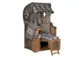 MR.DEKO Strandkorb Düne Single 1-Sitzer Bullauge Teak PE-Geflecht Grey 96x165x80, BxTxH: 96x80x165 cm, Vollieger, Düne Single, (Fertig montierter Strandkorb für Garten, Terrasse & Balkon, 1-tlg), Wetterfester Volllieger mit Edelstahlbeschlägen & waschbaren Polstern
