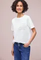 STREET ONE Kurzarmshirt Sommershirt mit Rundhals und Crochet-Tasche