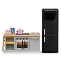 Lundby Puppenhaus Küche - Miniatur Küche mit Miniatur Kühlschrank und Puppenhaus Ofen - Puppenhaus Zubehör - Küche Puppenhaus Möbel Set - Puppenstubenmöbel Küche - 11cm Puppen 1:18